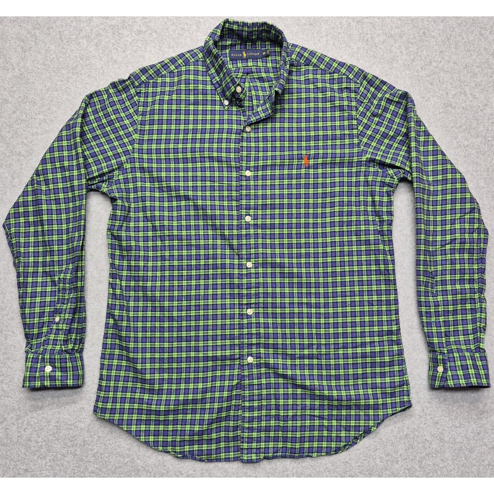 Ralph Lauren Shirt Mens L Green Blue Plaid Casual Button Down Long Sleeve Preppy